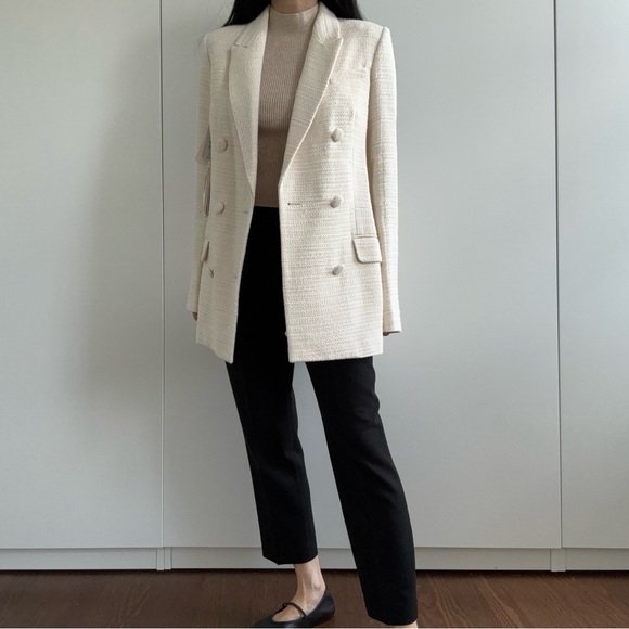 NWT Aritzia Babaton tweedy ivory cream blazer sz 2 - Picture 3 of 6